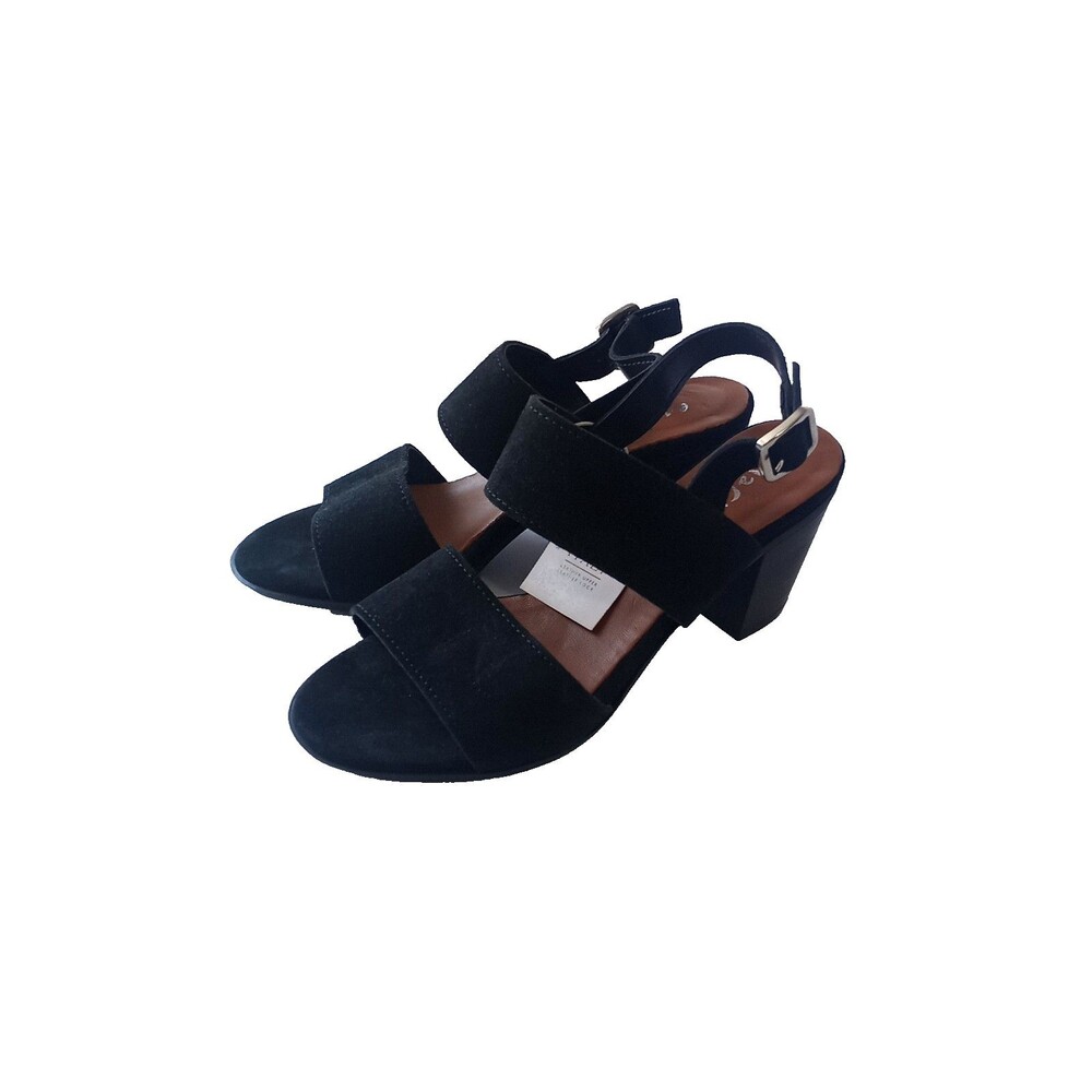 Mariella Italian Women Suede Block Heel Platform Sandals Black Shoe Size 7.5 - Picture 2 of 11